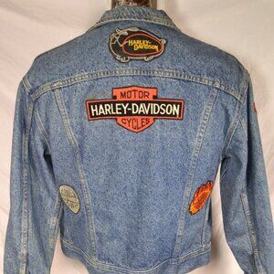 Vtg Denim Jean Harley-Davidson Motorcycle Jacket (10) Patches SMALL Youth Lg